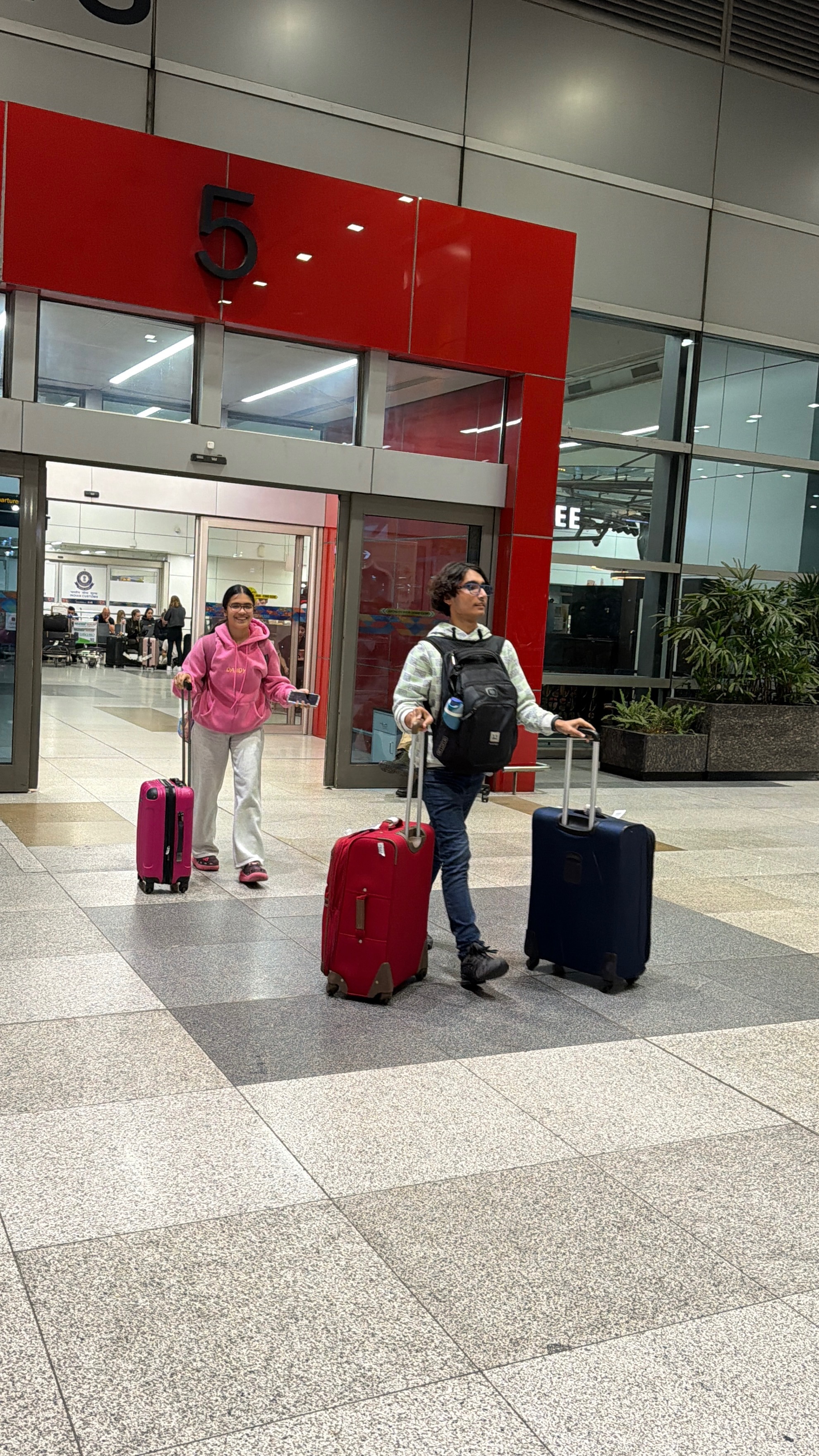 Youth for Yoga team arriving at the airport in India — the start of the India Journey 2026