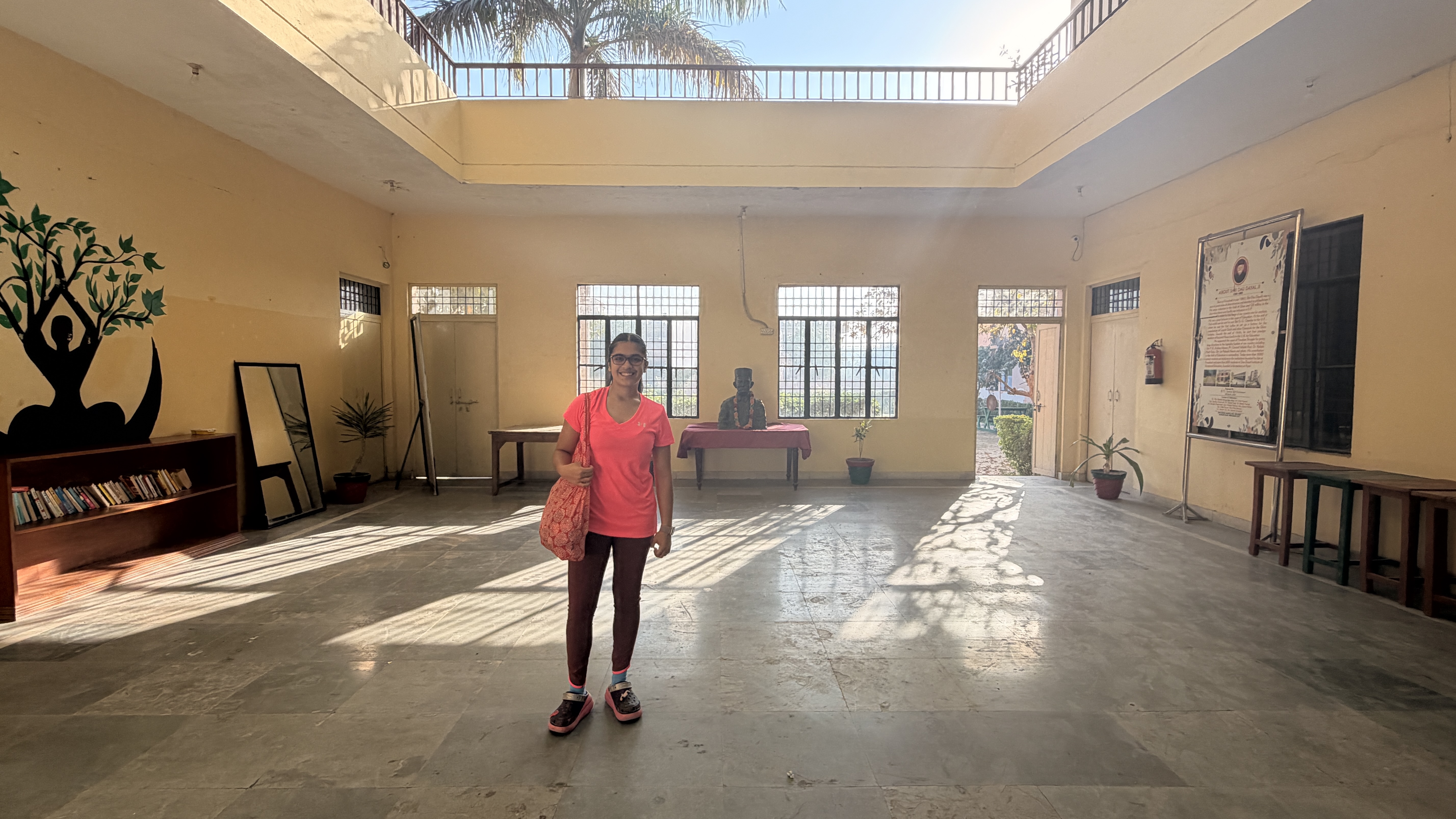 Youth for Yoga team walking the school hallways in Ferozabad on arrival day