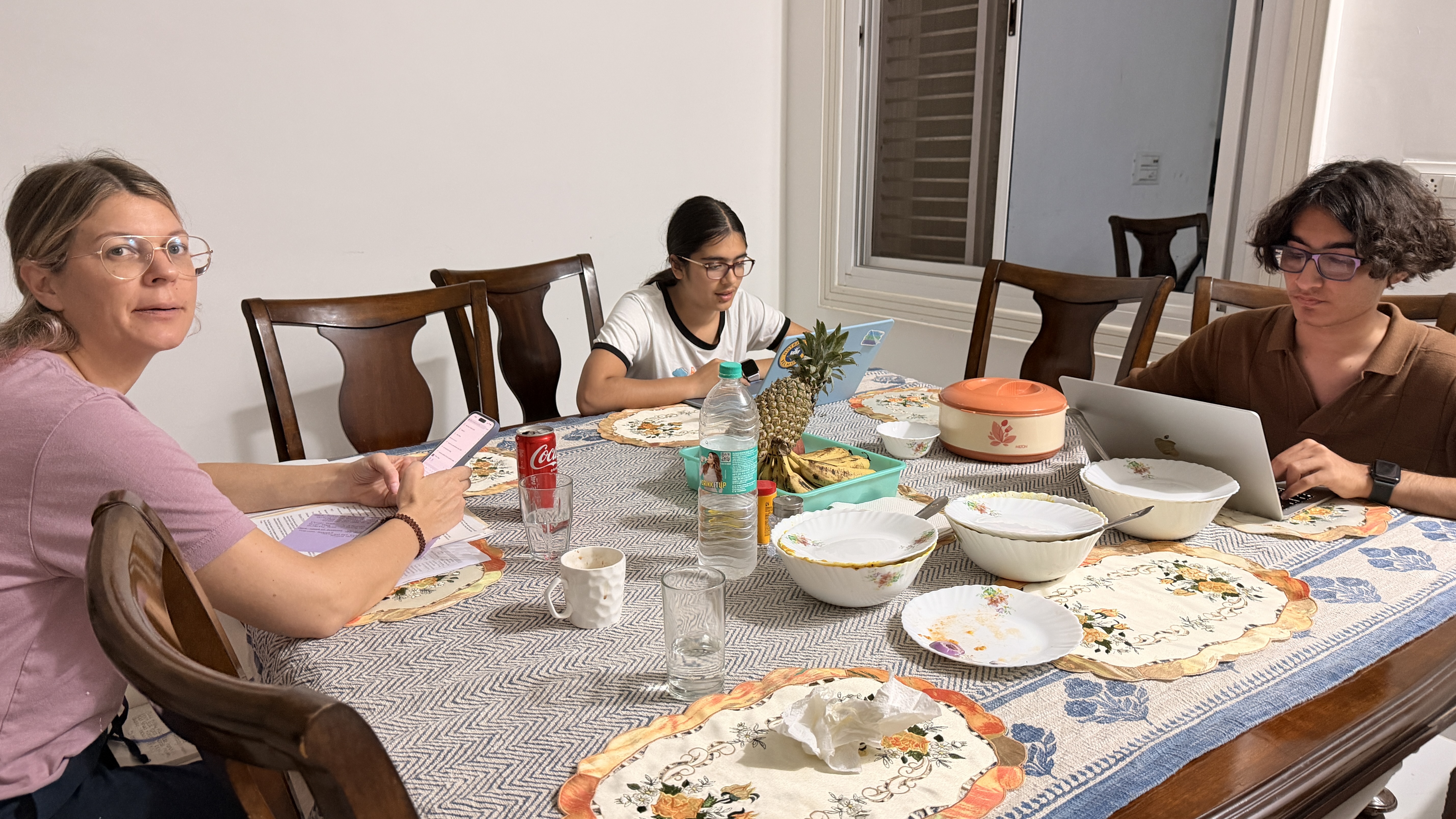 Youth for Yoga team having dinner together at the guest house in Ferozabad