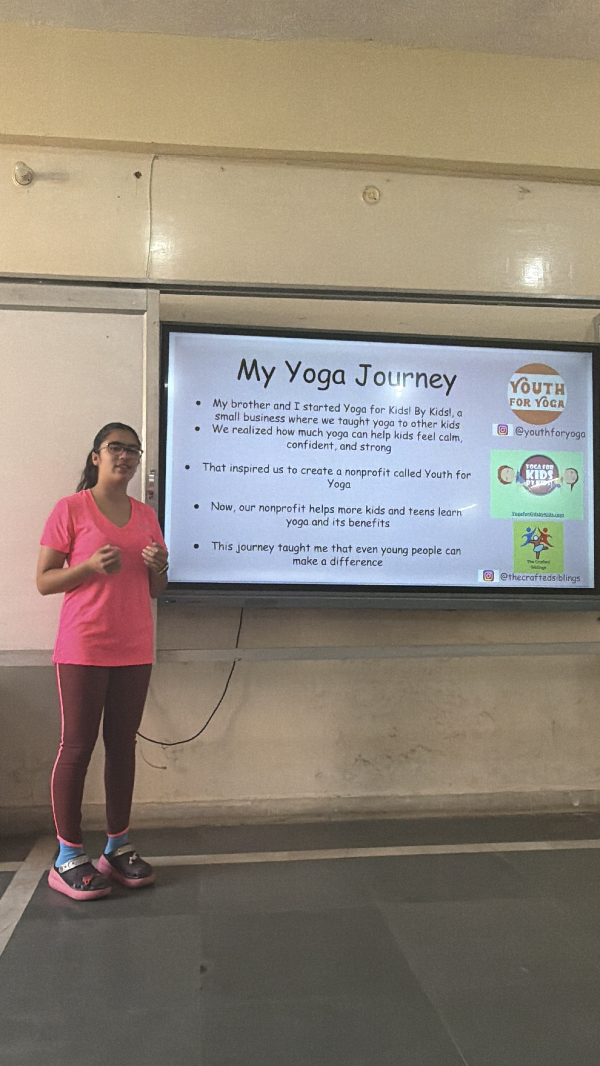 Youth for Yoga team introducing themselves to students at a school in Ferozabad, India