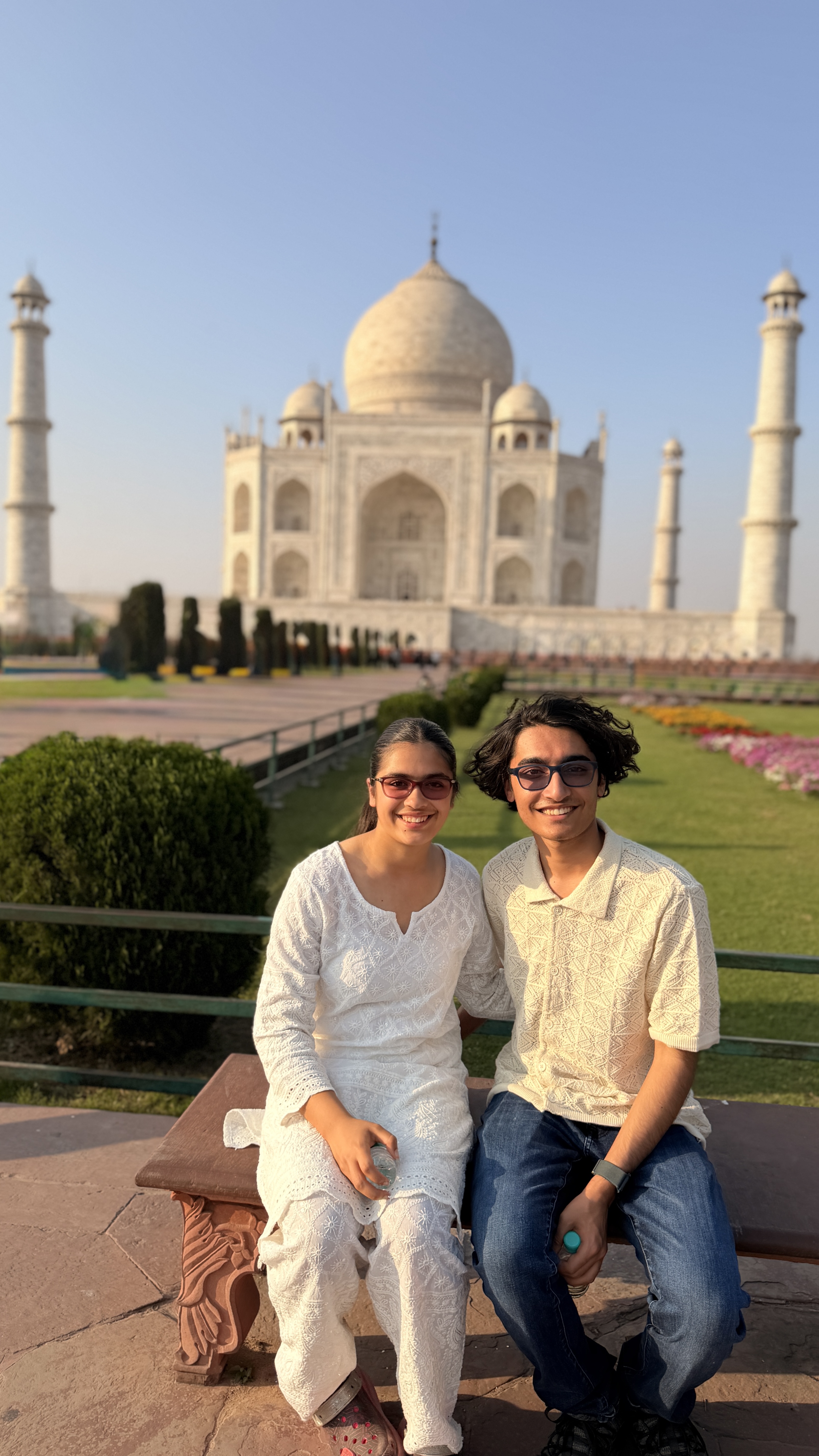 The Taj Mahal gardens — Youth for Yoga team walking the grounds in Agra