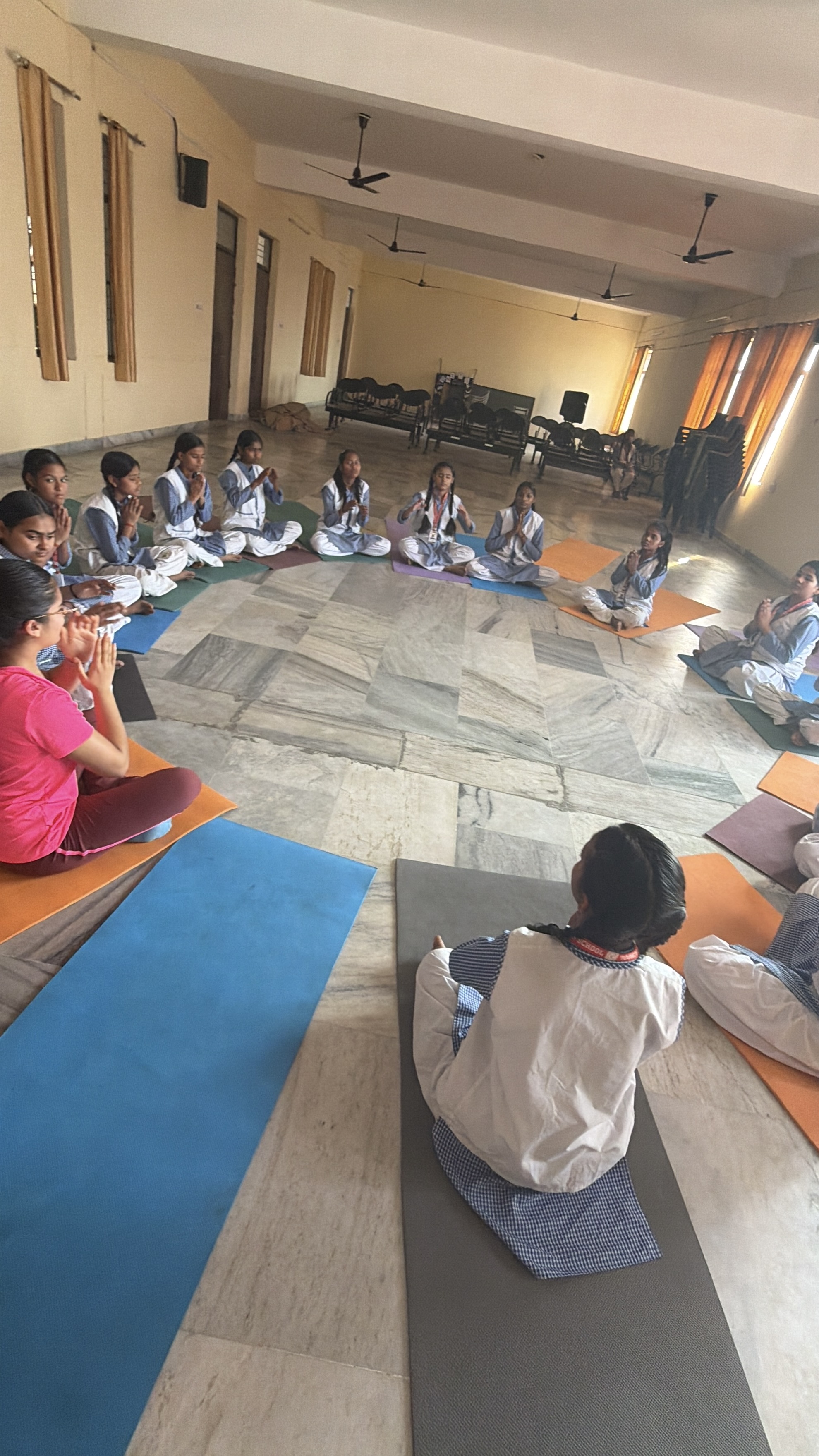 Final teaching yoga session of the India Journey 2026 — students and Youth for Yoga team together