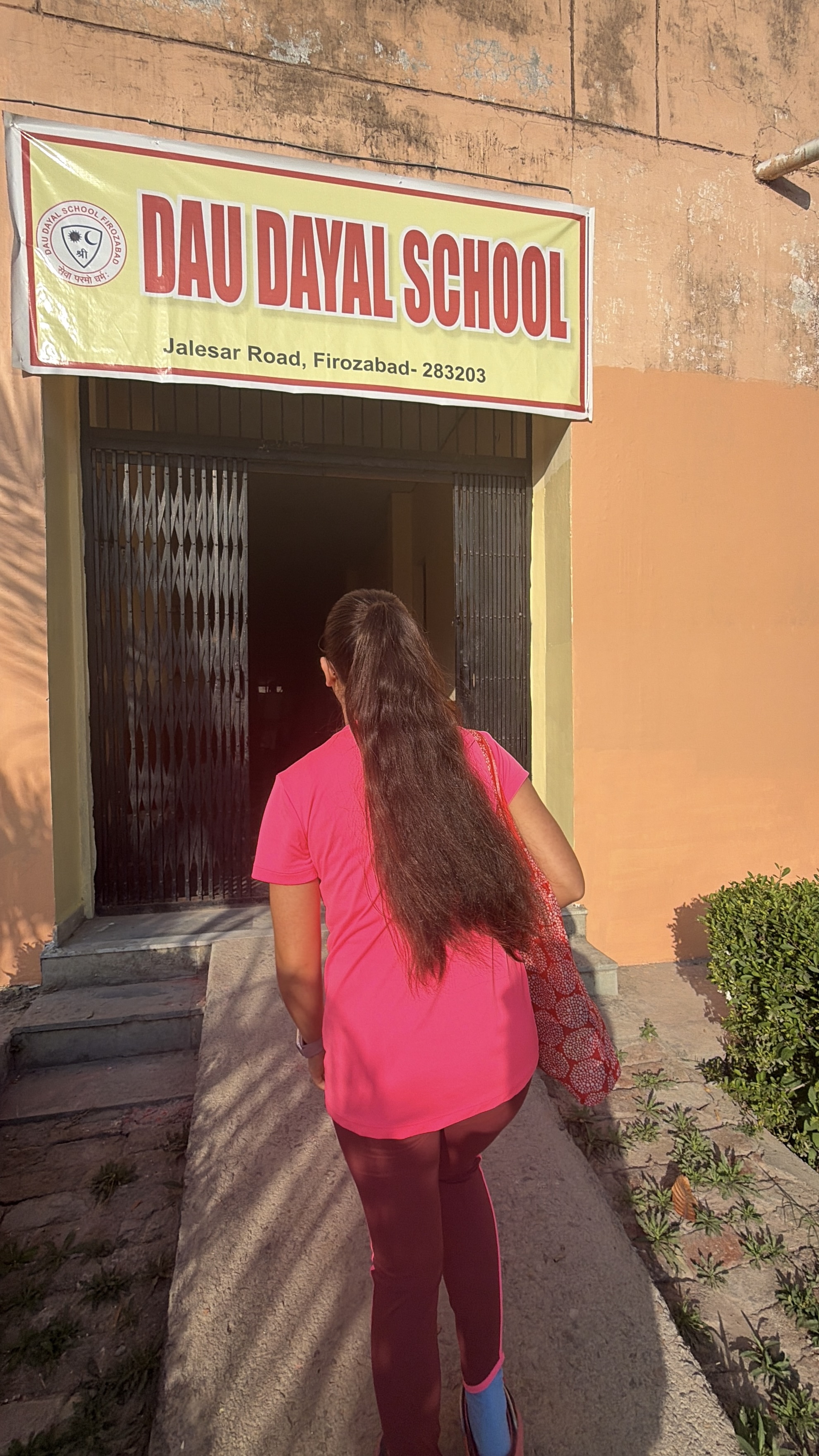 Arriving at school in Ferozabad, Uttar Pradesh